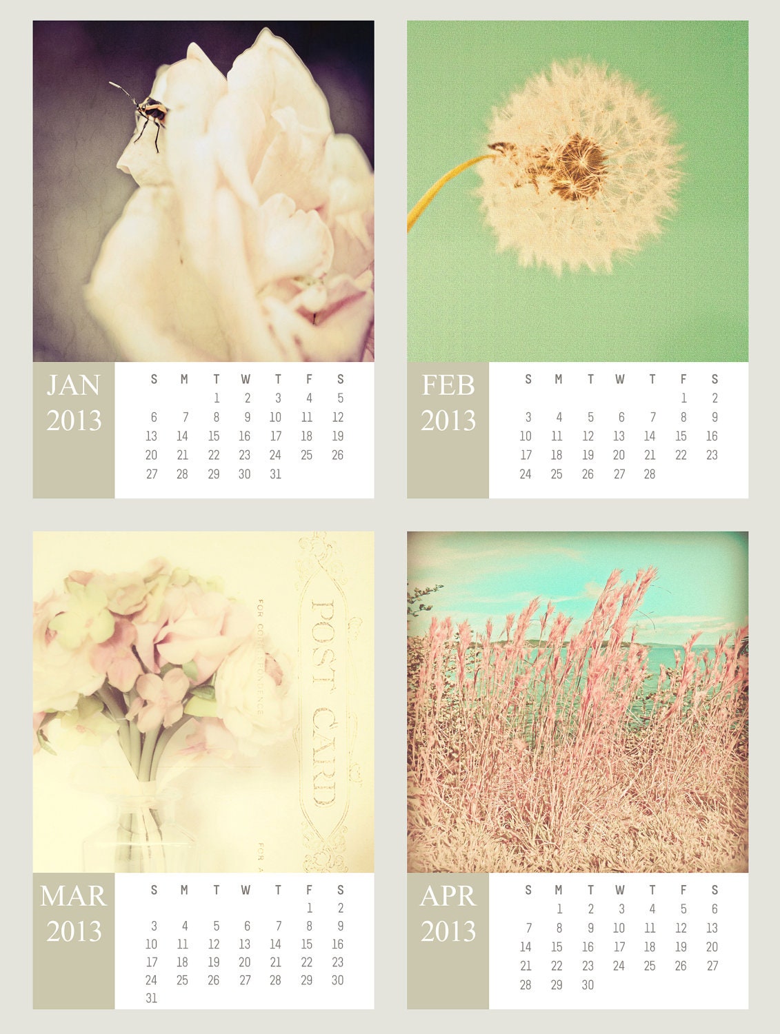 A Year In Bloom - 2013 Calendar flower photography 5x5 prints on 5x7 pages floral blooms botanical nature home nursery decor wall office art