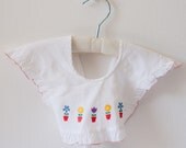 Vintage Embroidered French Baby Bib With Flower Pots Gift Layette Newborn - Spring Christening Blessing Gift