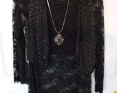 Vintage black sheer lace floral dress shirt goth witch boho gypsy punk indie grunge ethnic tribal victorian look