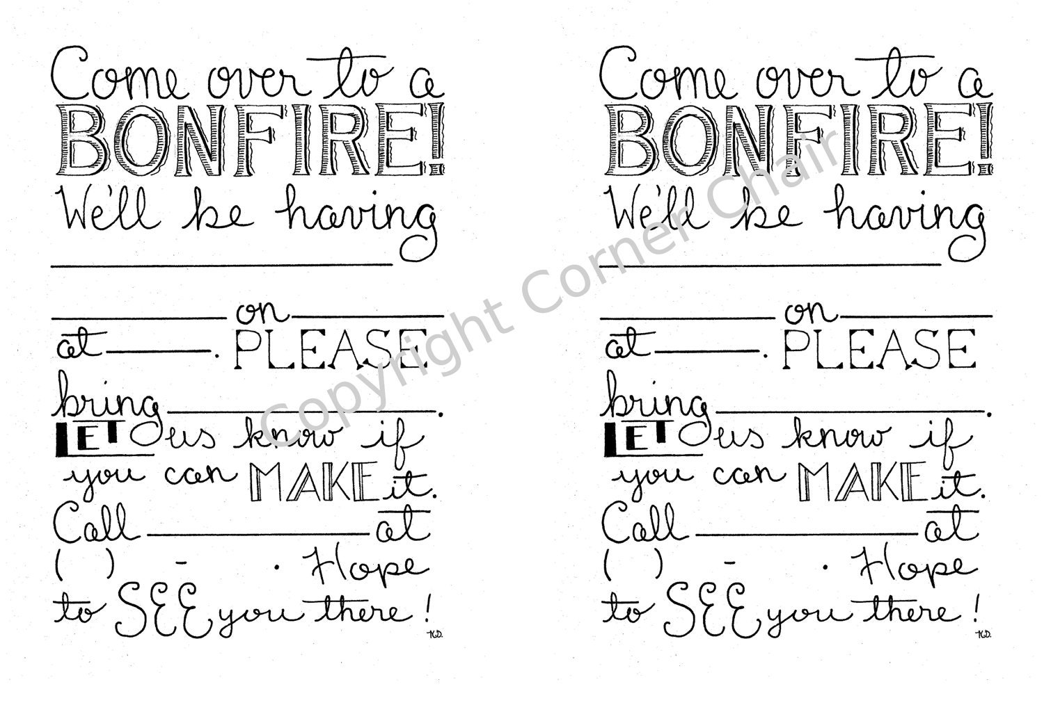 PDF Bonfire Invitations, PDF Fill In Invitations, Harvest Party Invitations, Printable Invitations,