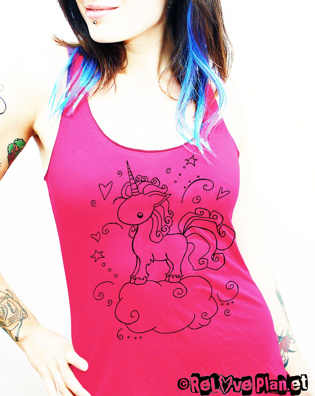 UNICORN Magical Rainbow Cloud RacerBack Tank - Organic Eco Happy Shirt - ReLove Plan.et - S-L