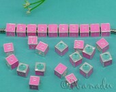 2PCs Pink Name Initials Charm Beads For European Bracelets And Necklaces - Pink Alphabet Letter Cubes Beads For European Jewelry Chains