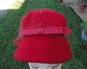 Vintage 100% Red Wool Peachfelt Henry Pollared k Hat Made in New York