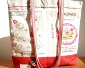 Feedsack Tote Bag, Flowers Tote Bag, Cottage Tote