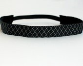 Black and White Diamond Non-Slip Headband - 7/8"