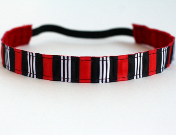 Red, Black & White Stripe Non-Slip Headband - 7/8"