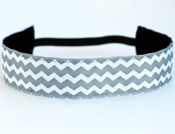 Grey & White Chevron Non-Slip Headband - 1.5"