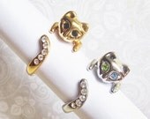 SALE - 3 Kitty Rings - Buy 2 get 1 Free - Beautiful Rings with blue/green/black/white crystals.Cat - cat lover - cats - kitty ring - kitten