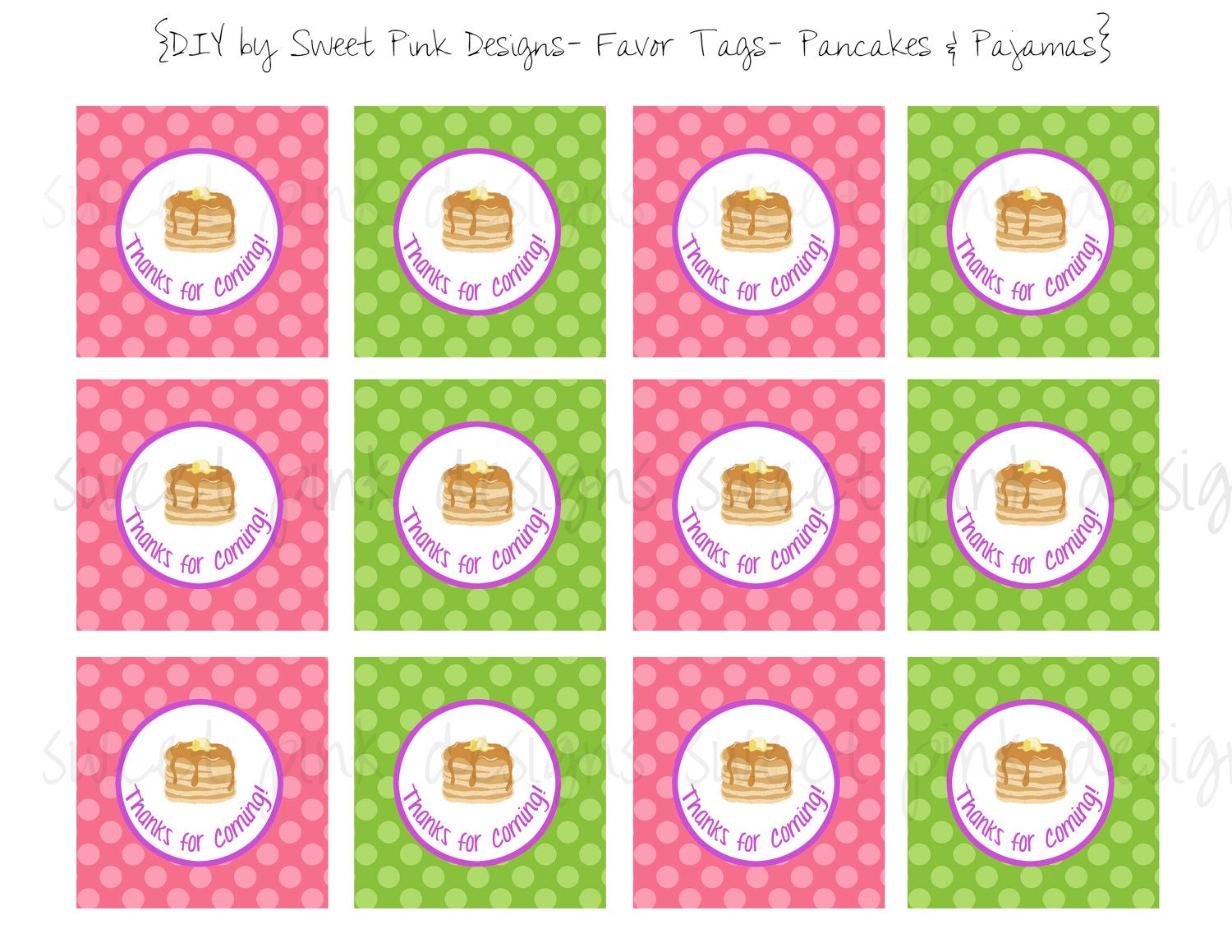 Pancakes and Pajama's Party- Favor Tags