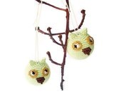 Liht green yellow Owl Rattle Woodland ornament Crochet animal bird  Waldorf Nursery/Children's Room Decor Housewares Rattle