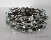 Beaded Crochet Wrap Bracelet, Icy Blue Metallic, Necklace, Boho Chic, Five Wrap, Holiday Gifts