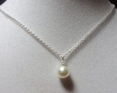 2mm Diamond and 7.5mm Genuine Creamy White Akoya Pearl Sterling Silver Pendant