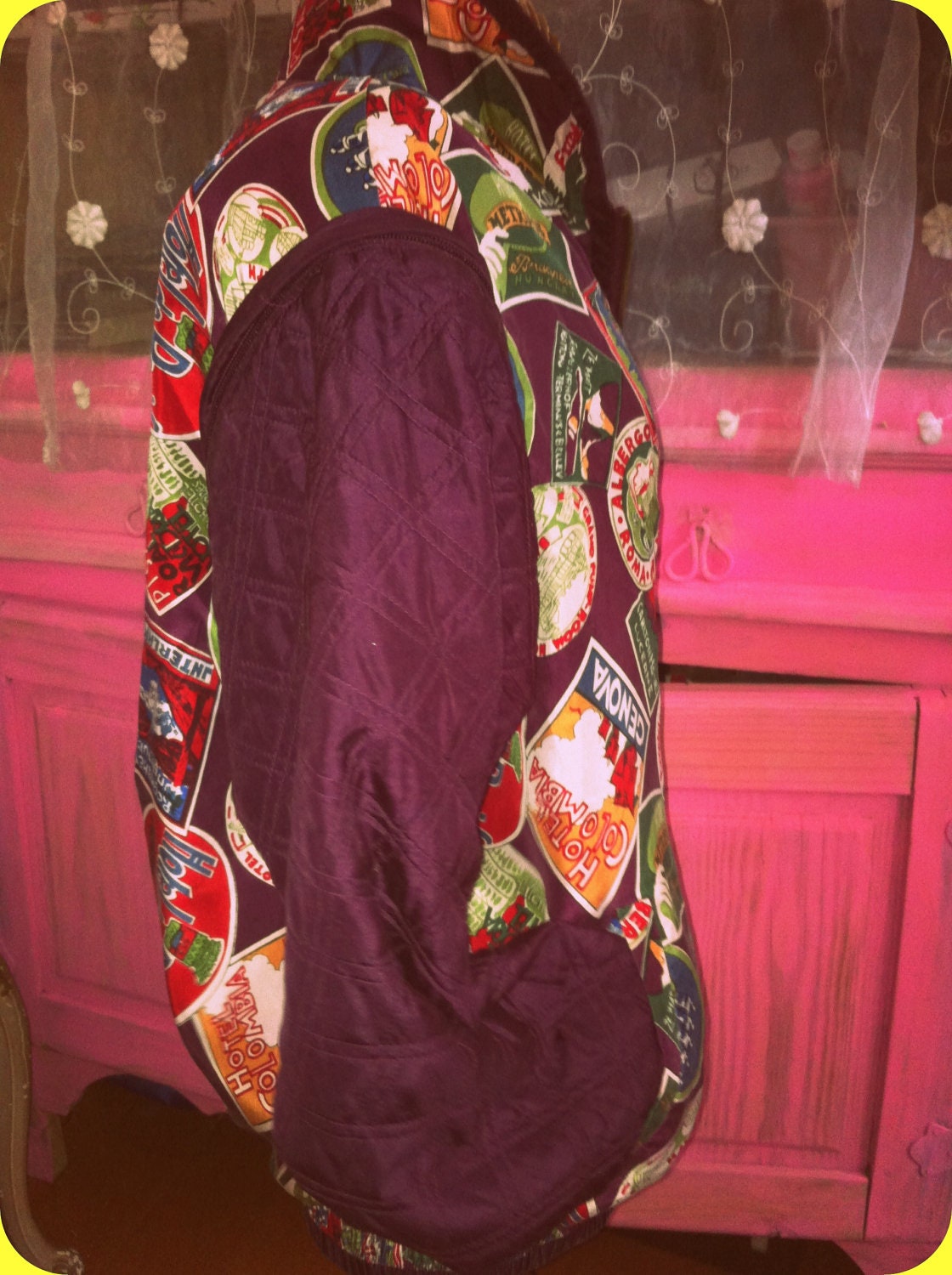 80s Vintage Retro Purple Plum Vest and or Jacket Detachable Sleeves 1980s Pop Art Paris Jacket 100 percent SILK Size Small Fits a Large