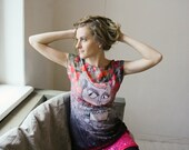 Tulips cat-  long multicoloured chiffon top