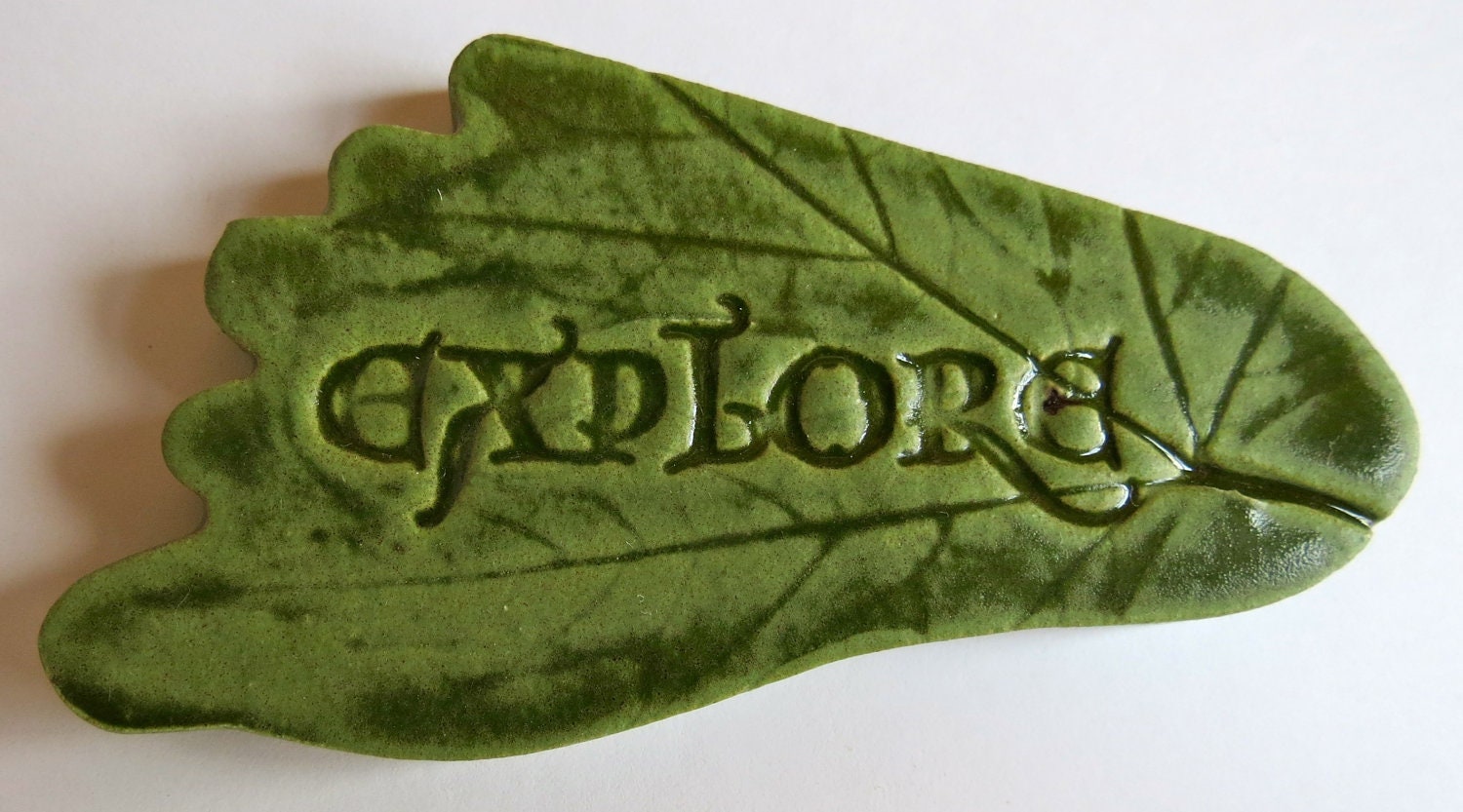EXPLORE - Foot-shaped Ceramic Tile - Green Art Glaze - Inspirational Art Piece