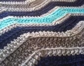 Chevron Crochet Baby Boy Blanket Navy Blue Turquoise Grey- "Jack Bauer" - MADE TO ORDER - ChevronChicBoutique