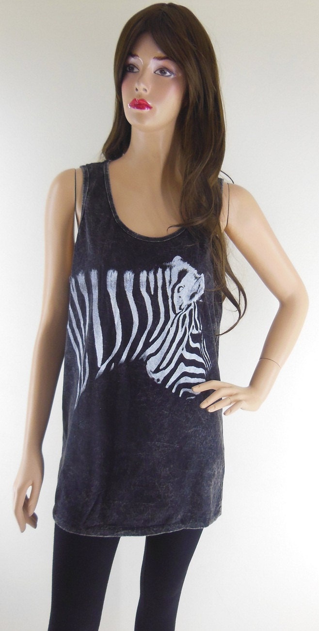 Zebra Animal Style Zebra T-Shirt (Unisex T-Shirt) Tank Top Tunic Bleached Shirt Black T-Shirt Screen Print Size M