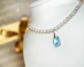 Swarovski AB Crystal Pearl Necklace, Freshwater Pearl Crystal Necklace, Wedding Crystal Jewellery, Bridal Pearl Necklace.