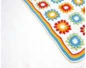 Stroller/ travel crochet Baby blanket - granny square rainbow afghan - bright multicolor cotton - Choose your color & size MADE TO ORDER