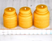 Yellow Beeswax Votive Trio: Original Vintage Vaseline Chesebrough New York Jar