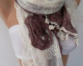 Mother's Day gift  Shabby Chic -  Elegant  Scarf  Romantic Scarf  Tulle and Cotton
