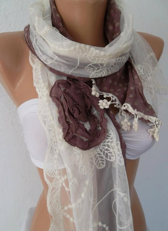 Mother's Day gift Shabby Chic - Elegant Scarf Romantic Scarf Tulle and Cotton