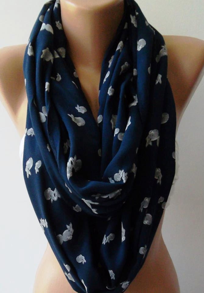 Little Grey Rabbits Patterned - Infinity Scarf Loop Scarf Circle Scarf -It made with good quality COTTON fabric. Super Loop
