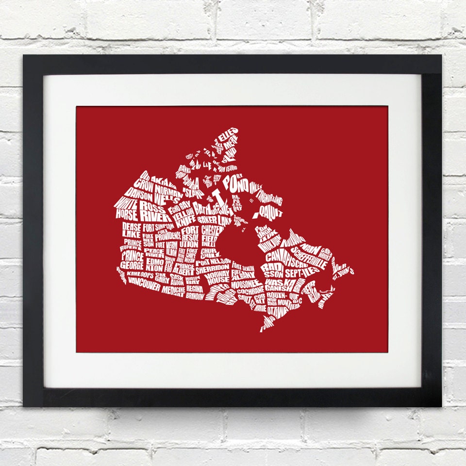 Canada Word Map - A typographic word map of cities of Canada