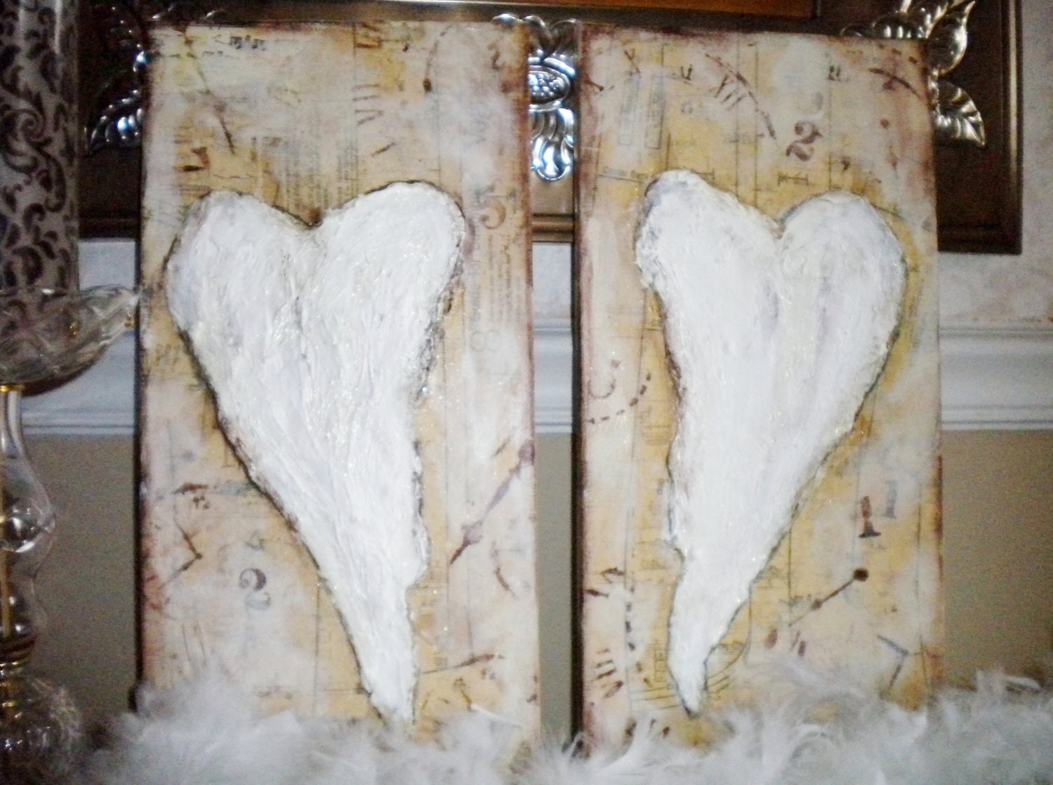 Wall Decor Orginal Art Angel Wings Home Decor Mixed Media Wall Art Canvas ''Time Flies" Vintage Papers