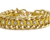 Yellow Woven Chain and Rhinestone Bracelet