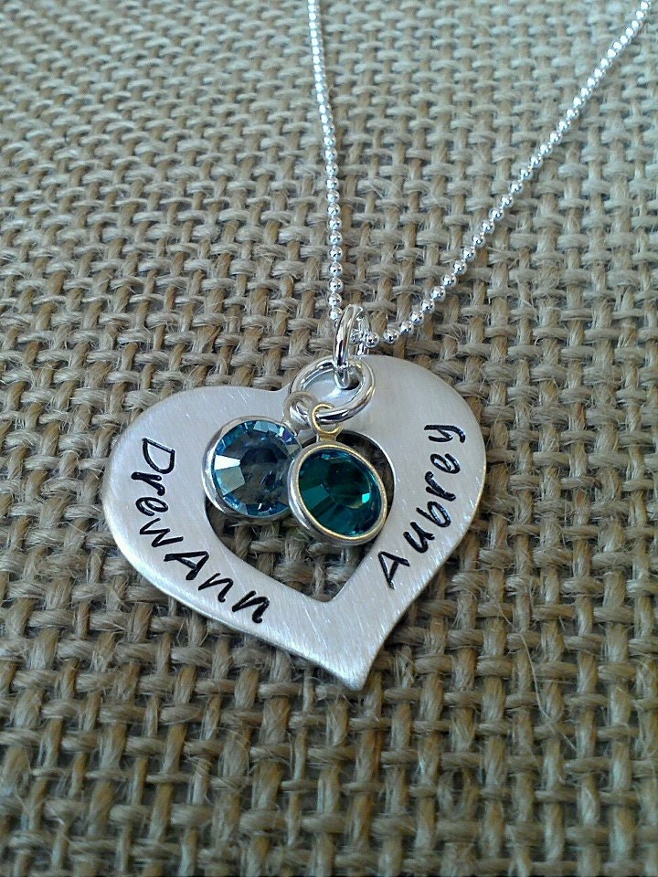 Personalized Mom Silver Heart Necklace-Custom Heart Washer Necklace-Stamped Evermore