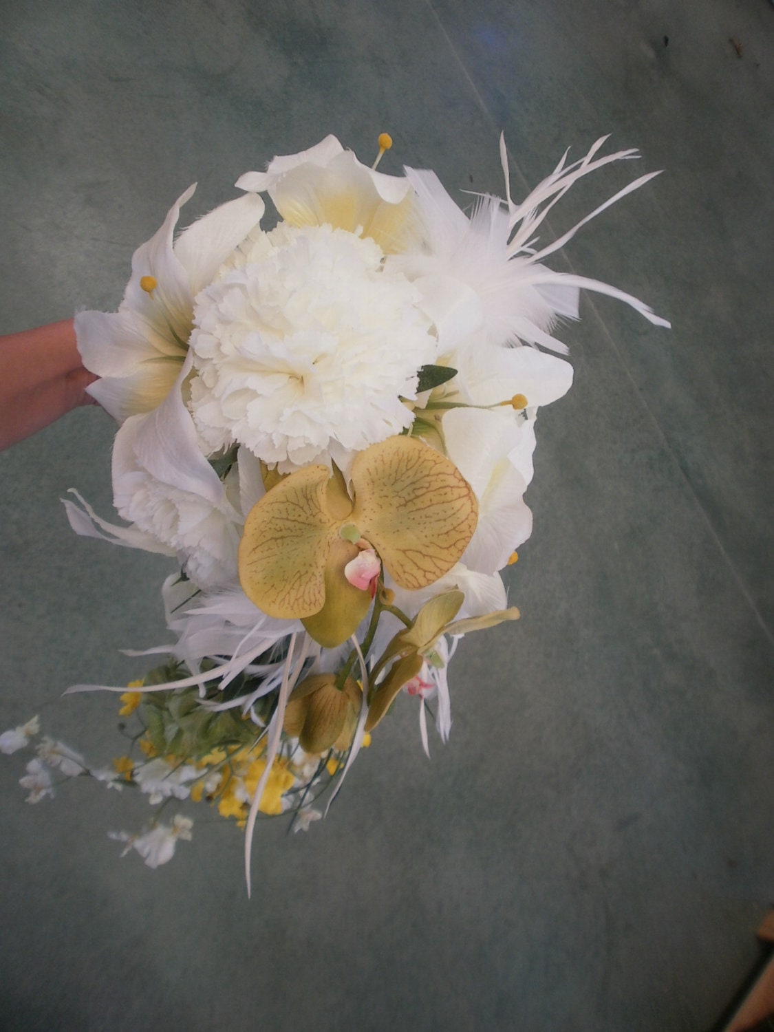 White, Green and Yellow Cascade Bridal Bouquet