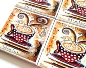 Coffee Coasters, Mocha Latte Ceramic Tiles, MADART Coffeehouse, Table Drink Set, Brown Warm Tones