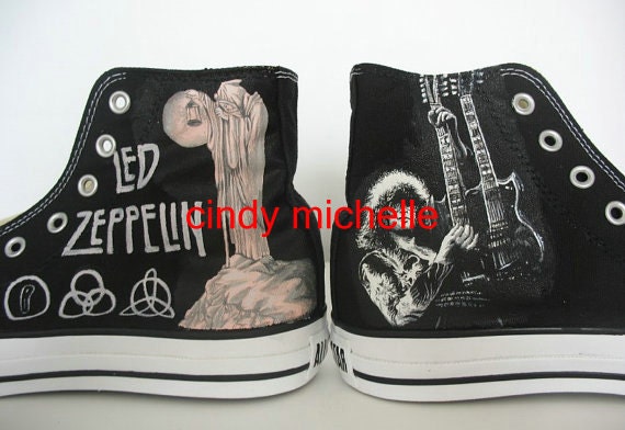 Led Zeppelin Jimmy Page shoes hand painted on Converse all star shoes sneaker great gift  on converse