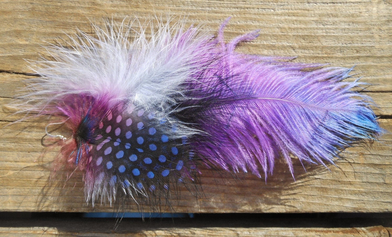 Ostrich Big Fluffy SINGLE EARRING Bright Purple Violet Blue Pink White Black Long Feather Jewelry Turkey Peacock Pheasant