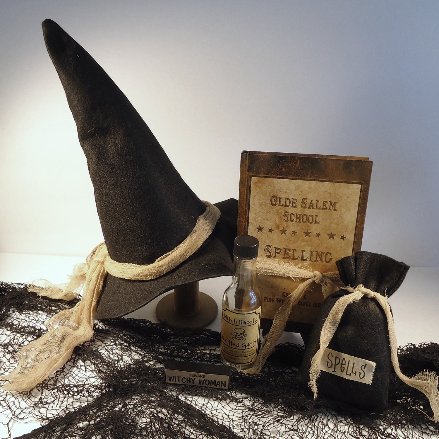 Halloween Decor Witch hat spell bag spell book spell bottle witchy woman sign - RaggedyRee Halloween Decor Witch hat spell bag spell book spell bottle witchy woman sign - RaggedyRee