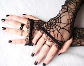 Halloween Lace Gloves: Spider Webs, Black Widow, Spider queen, Gothic,  wedding, Fingerless lace gloves, long gloves, Steampunk Noir - SeamstressbytheSea