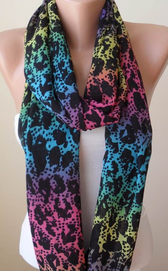 Infinity  - Eternity -  Circle -  Loop Scarf - Multicolor - Colorful - Chiffon Fabric