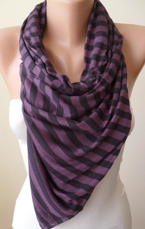 New - Purple Striped Scarf - Combed Cotton -