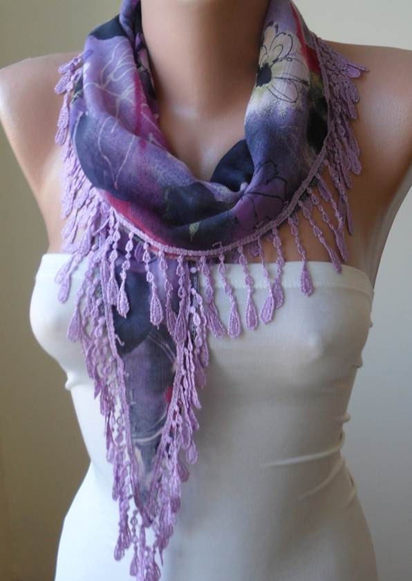 Lilac Scarf with Lilac Trim Edge - Summer Design