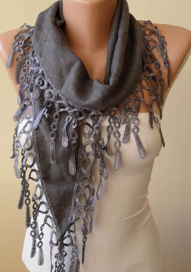 New - Gray - Mother's Day Gift Scarf - Pashmina Scarf in Gray with Trim Edge