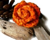 Crocheted rose hair bobble - handspun yarn, orange hair accessory