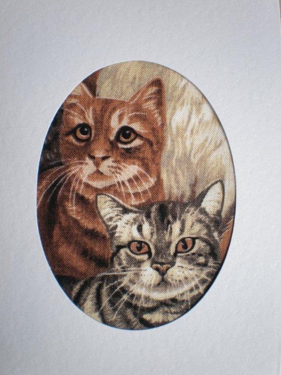 Cat Fabric Card - One Textured Card   - 6" x 4" with envelope.  Blank for any occasion. handmade cards. - VinoCatz