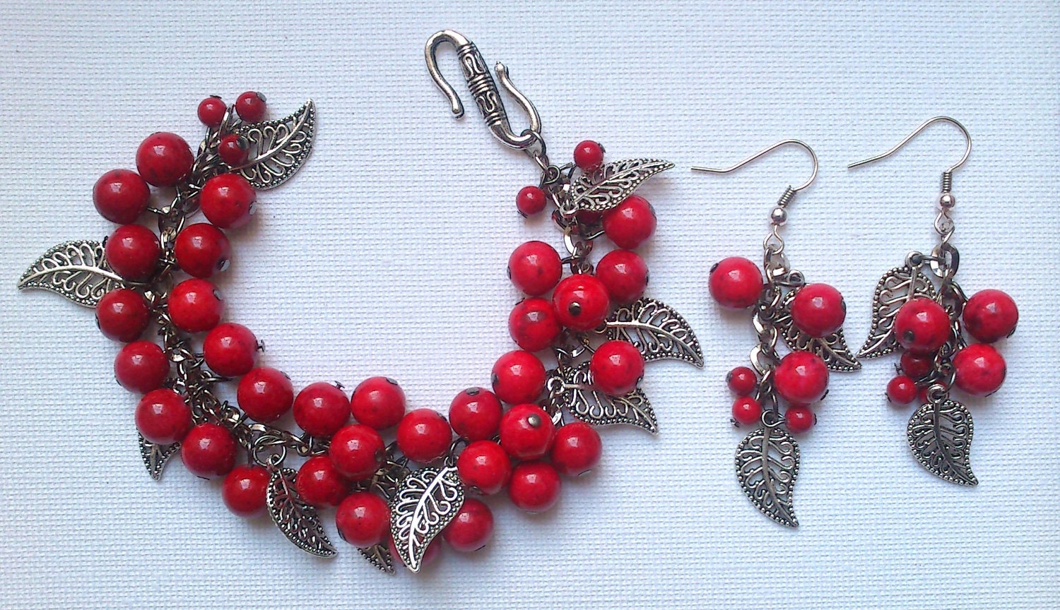 Red bracelet and earrings - Handmade jewelry -Polymer jewelry set
