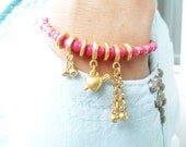 Pink ethnic bracelet pendant jewelry gold plated evil eye charm spacers authentic oriental accessories islamic arabic birthday gitt women