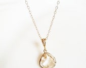 Clear crystal glass stone necklace,gold frame glass stone necklace,cubic zirconia tear drop necklace,weddings,bridal,bridesmaids gift