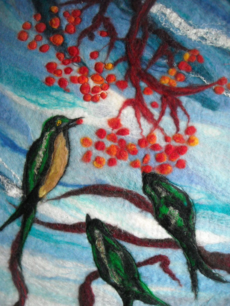 textile wall art, felt picture, bird picture