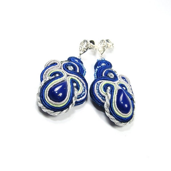 Soutache Earrings with Lapis Lazuli. Hand Embroidered Soutache Earrings. Oriental Earrings.Soutache Jewelry.