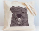 Organic cotton tote bag "Bear" in Brown