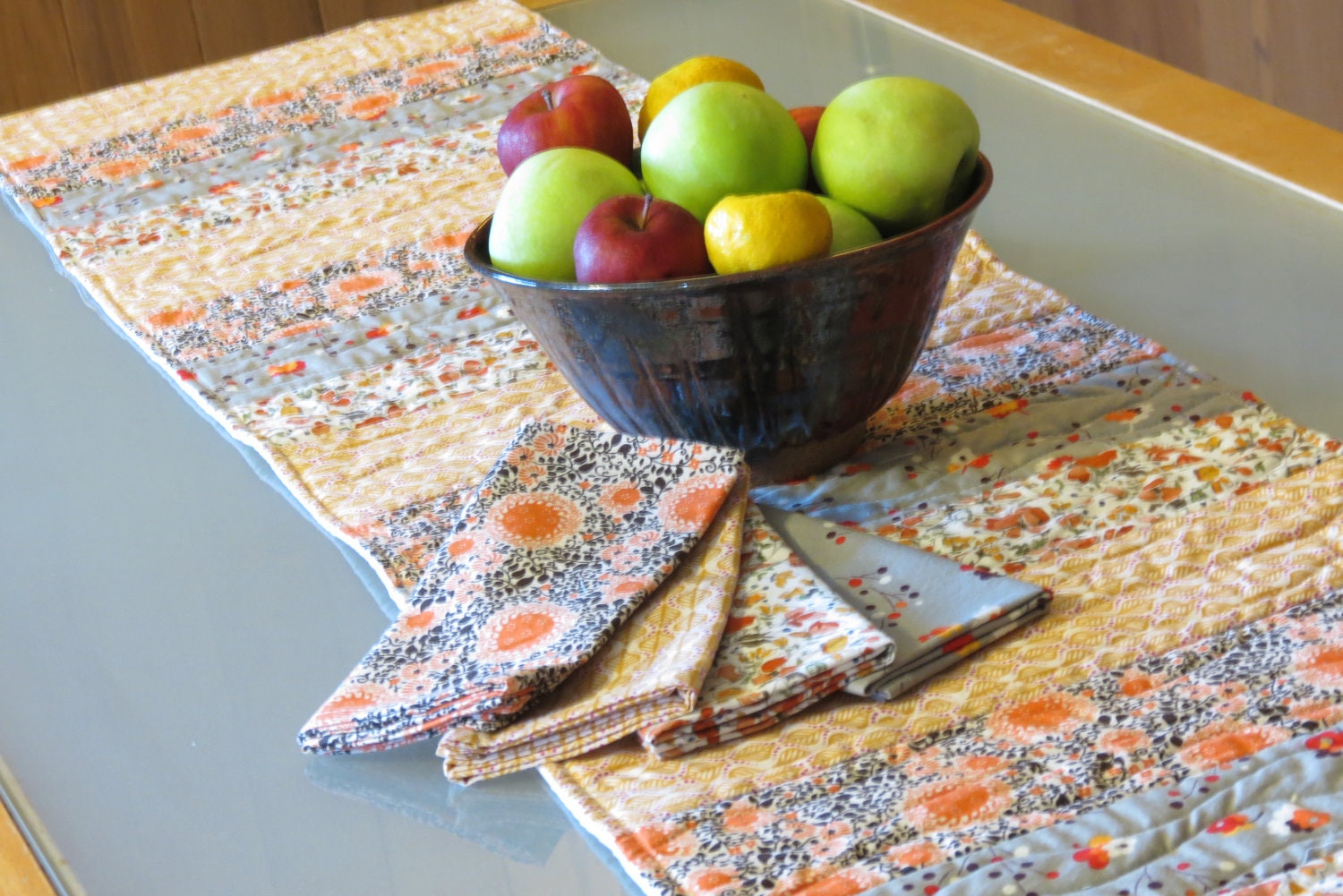 Fields of Gold Table Runner, Thanksgiving Table Runner, Thanksgiving Christmas Centerpiece, Orange and Grey Winter Dining, Modern Table